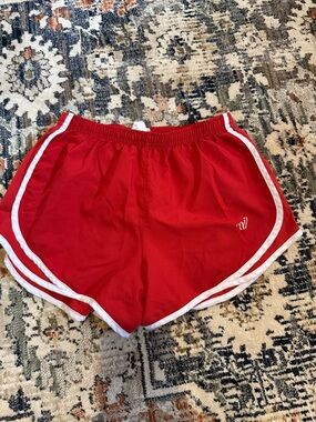 Red Women's Athletic Running Shorts with White Trim